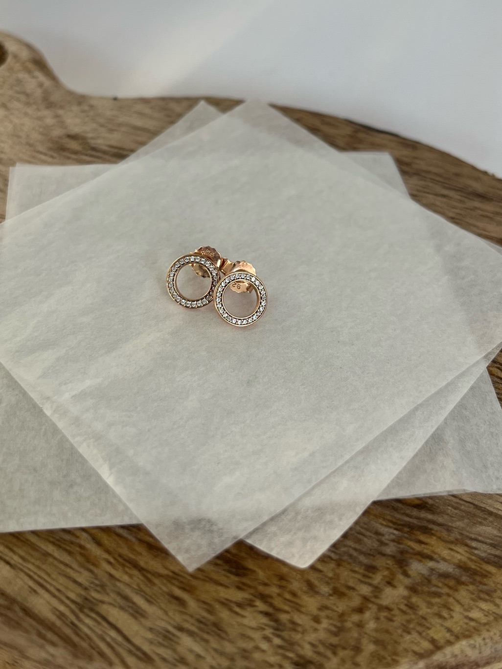 Pandora Sparkling Circle Stud Earrings,Rose Gold